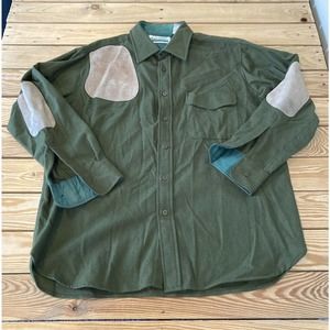 Vintage Garden Mountain Wool Button Up Shirt Size XL Men’s Green Elbow Patch